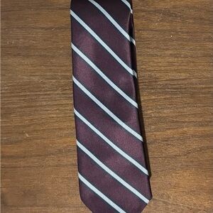 Express Burgundy Tie with Navy and Silver Stripes